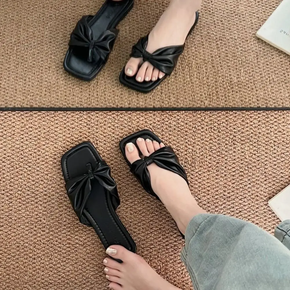 ضوء فاخر بولي Bow القوس بحر الوجه يتخبط لينة وحيد الحلو كليب تو الوجه يتخبط أحذية مكافحة زلة نعال مسطحة النساء عطلة الشاطئ #3