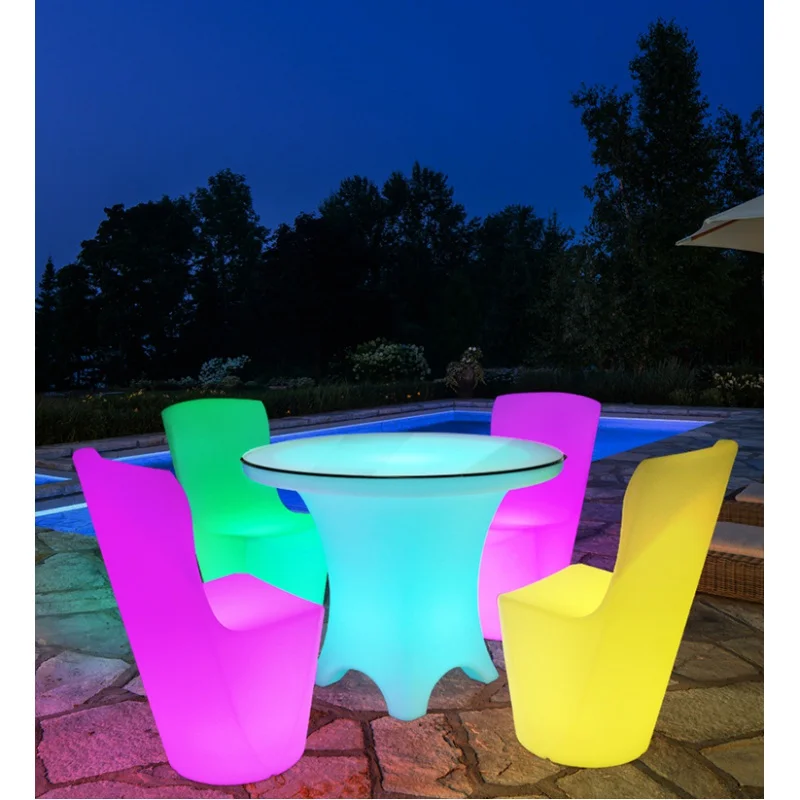 Custom, customized beach patio glow mobile pub bar table set led light glow up bar furniture, club bar table and chair