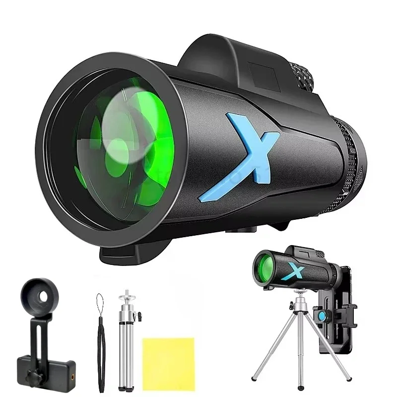 12x50 HD ZOOM Powerful Monocular Telescope Portable Binoculars Long Range Telescope Hunting Camping With Tripod Phone Clip