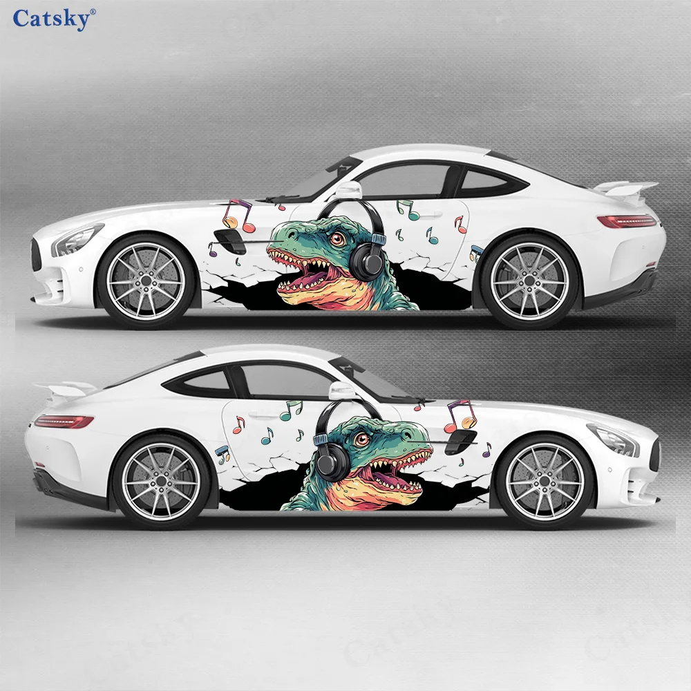 

Happy Dinosaur Head Music Car Vinyl Wraps Decal Self-adhesive PVC Sticker Suitable for Trucks SUV Decoration Auto Accessories