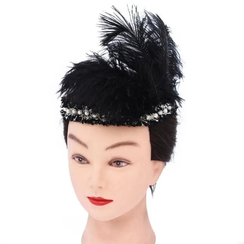 

Vintage Headpiece 1920s Flapper Cosplay Feathered Headband Elastic Hairband for Women 1920s Flapper Cosplay Accessories