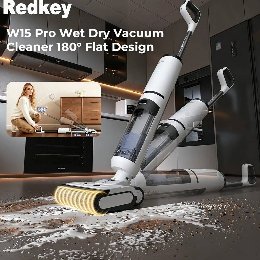 Image of Kabelloser Nass-Trocken-Staubsauger, 22000Pa Saugkraft, Trockenkantenbürste, Vakuum-Mopp, Bodenreiniger & -Trockner, 3-in-1 Reinigungsgerät Redkey W15 Pro