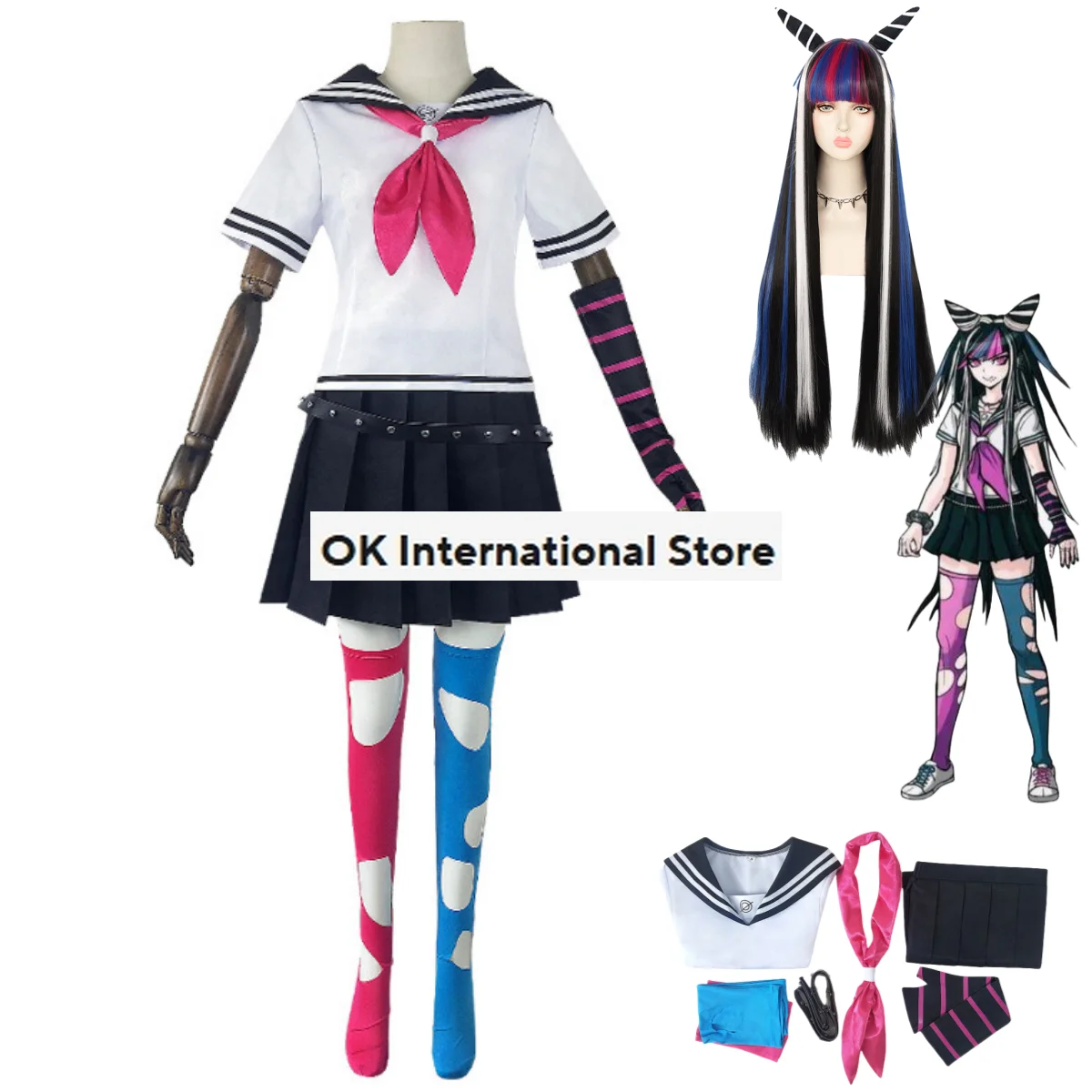 Anime Spel Danganronpa 2: Tot Ziens Wanhoop Stoom Mioda Ibuki Cosplay Kostuum Pruik Jk School Uniform Vrouw Sexy Feestpak