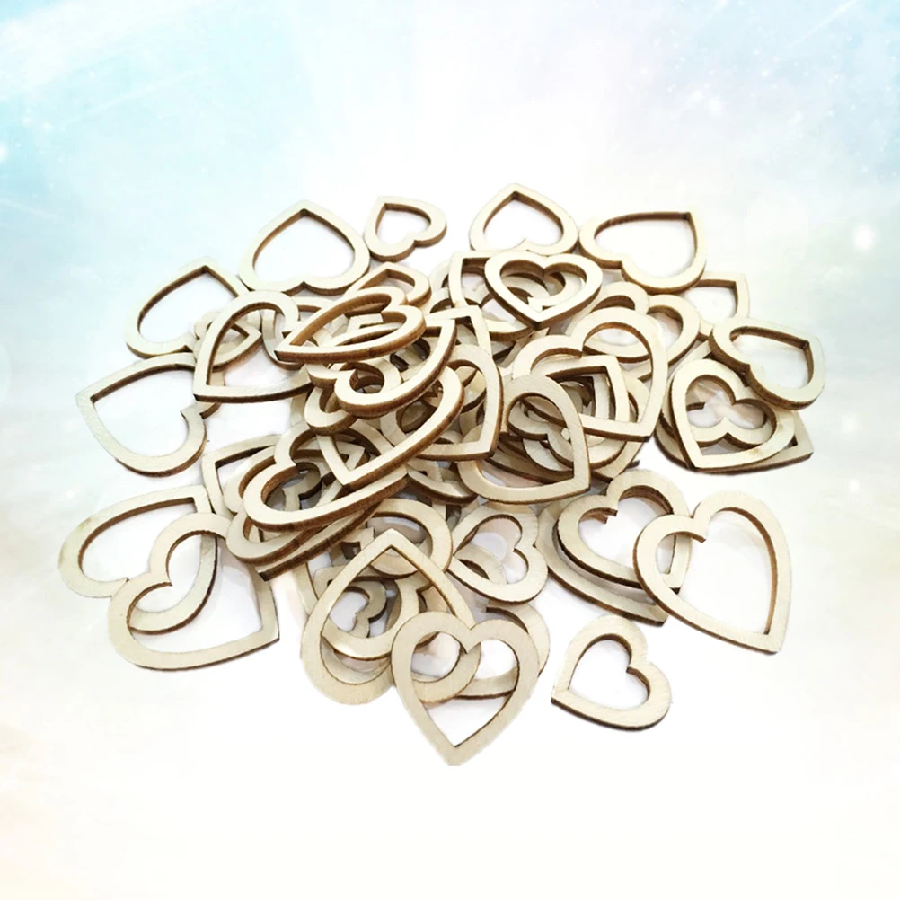 

100 Pcs Diy Wooden Decor Craft Heart Craft Sewing Wooden Hollow Hollow Hearts Decor Hearts Accessories
