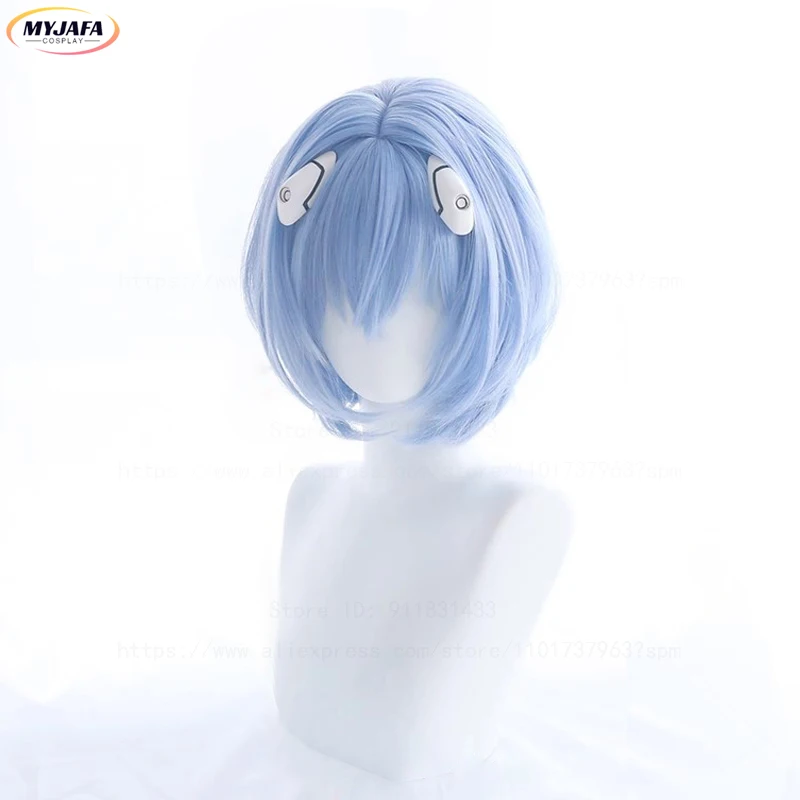Hochwertige Anime Rei Ayanami Cosplay Perücke EVA Kurze Blaue Kopfhaut Hitzebeständige Kunsthaar Halloween Party Perücken + Perückenkappe