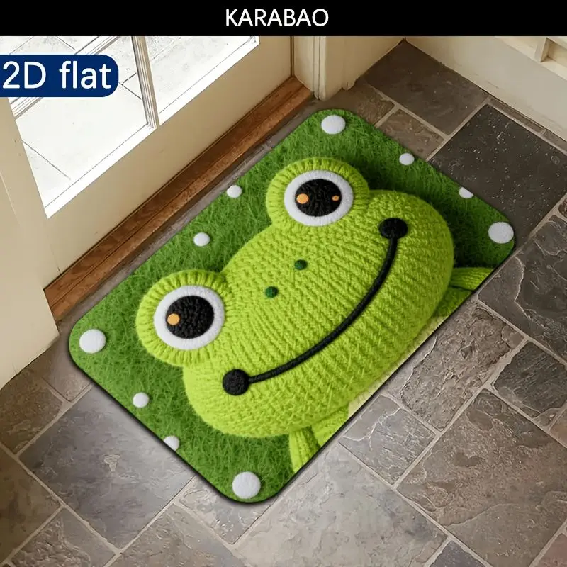VIKAMA Cute Frog Doormat Green Frog Welcome Mat Cartoon Animal Entrance Rug Front Door Mat Entryway Indoor Home Decor