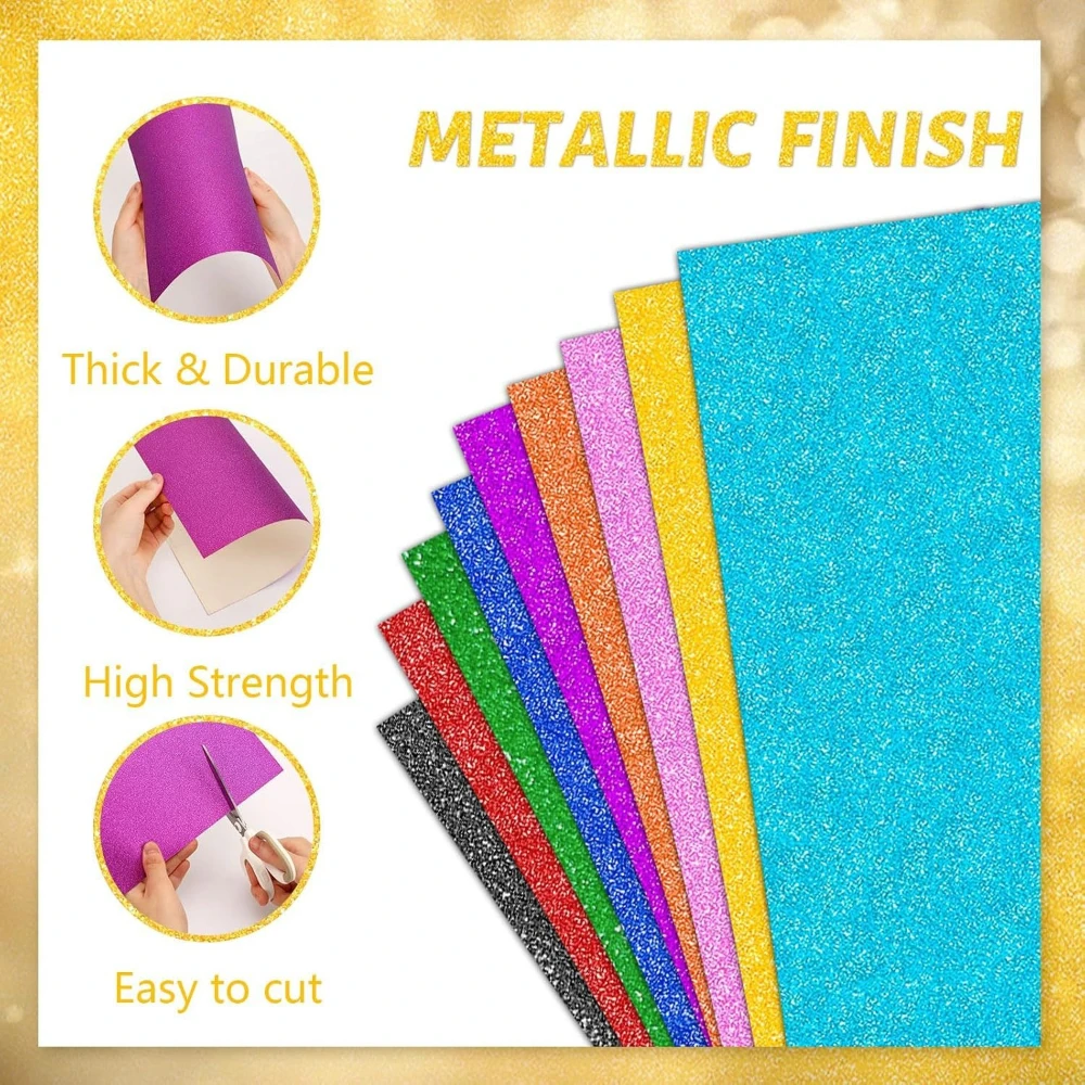 10 Sheets Colored Glitter Cardstock Paper A4 Premium for Scrapbook DIY Projects Birthday Party Decoration Gift Box Wrapping