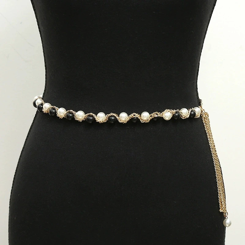 Damengürtel Elegante und schlichte Perlen-Taillenkette Vielseitiges Damen-Accessoire für Kleider und Hemden Koreanische Version Taillengürtel