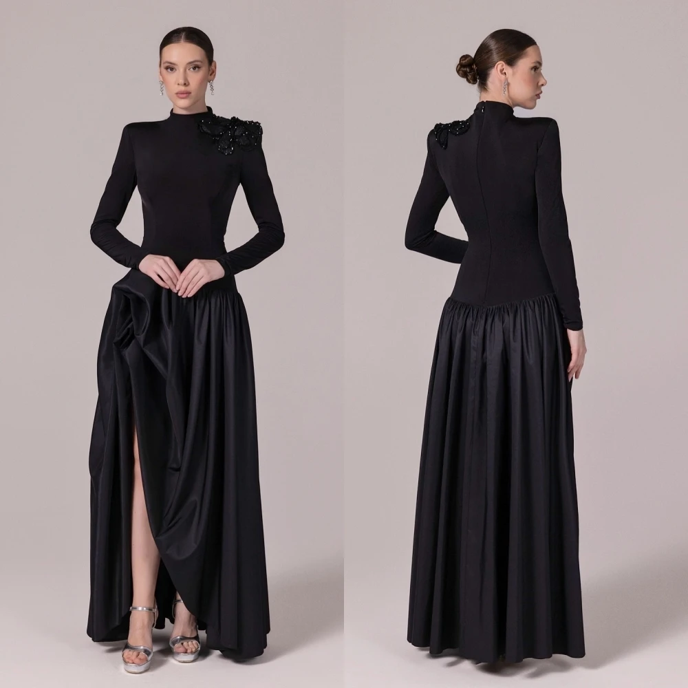 

Customized Jersey Applique High Collar A-line Long Dresses Bespoke Occasion Women Evening Dress Elegant Party Wedding