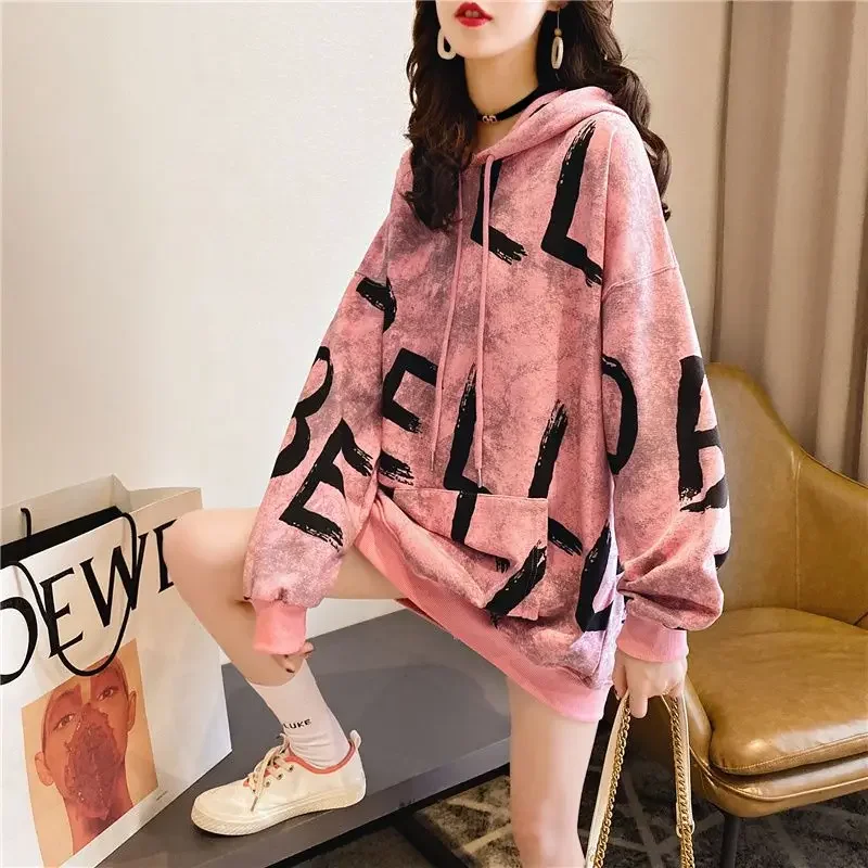 

Women's Hooded Sweatshirts Loose Baggy New In Kpop Hoodies Korean Fashion Designer Matching Cheap Novelty Sport Emo M Female Top