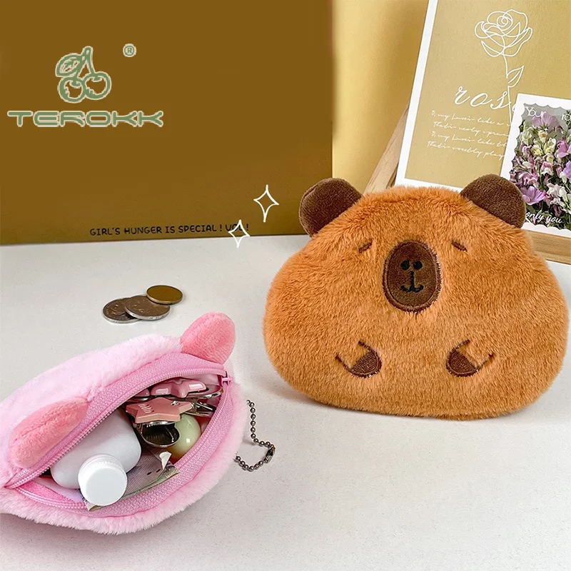 Creative Capybara Plush Coin Purse Fashion Kawaii Mini Storage Bag Keychain Cartoon Bags Pendant Decoration Gifts image 4