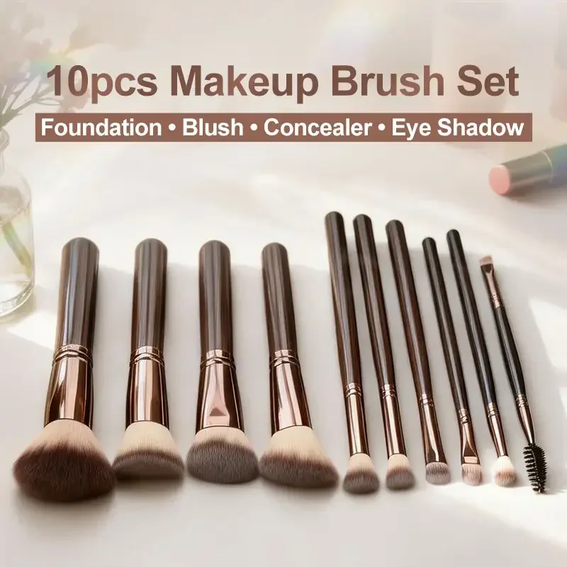 

10pcs Makeup Brush Set Foundation Powder Blush Concealer Eye Shadow, Professional Cosmetic Kit with