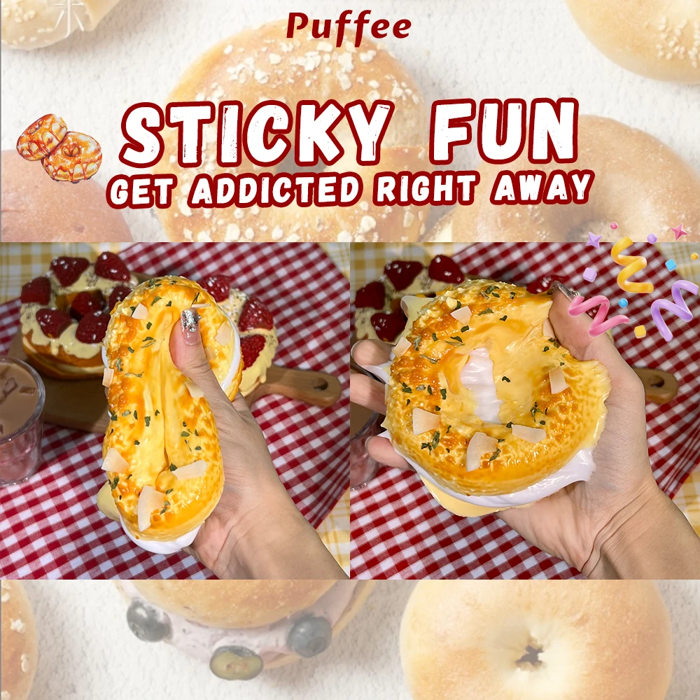 Bagel Food-grade Silicone Squishy, Creamy Soft Adhesive Toy, Taba Squishy, Happy Game Pinching Bread, Strawberry, Crunch, Crispy