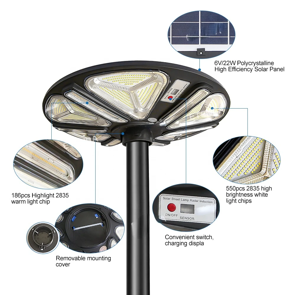 Solar Round LED Light White Warm Color 2000W LED Light for Outdoor Illuminations to Commercial, Industrial ,Residential