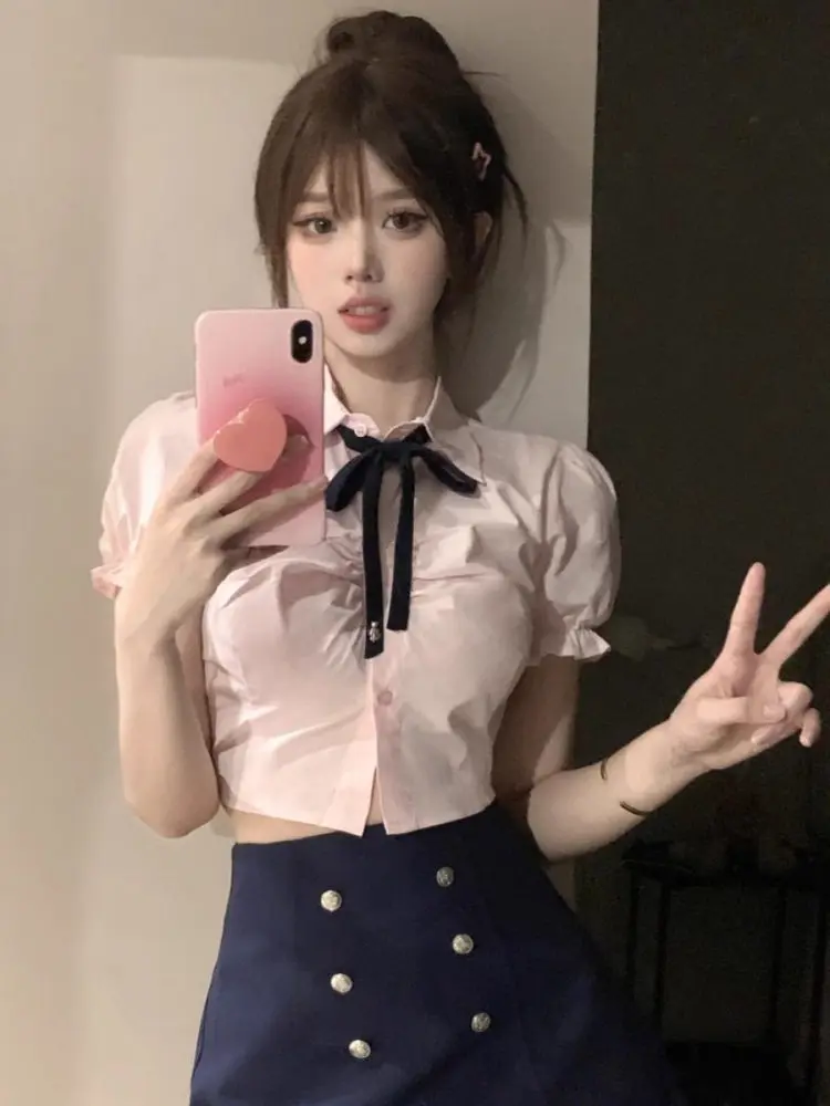 

Korean College Sle Summer JK orm Hot Girl Small Size Heightening Pink irt Pleated Skirt Set Women Two Piece Set