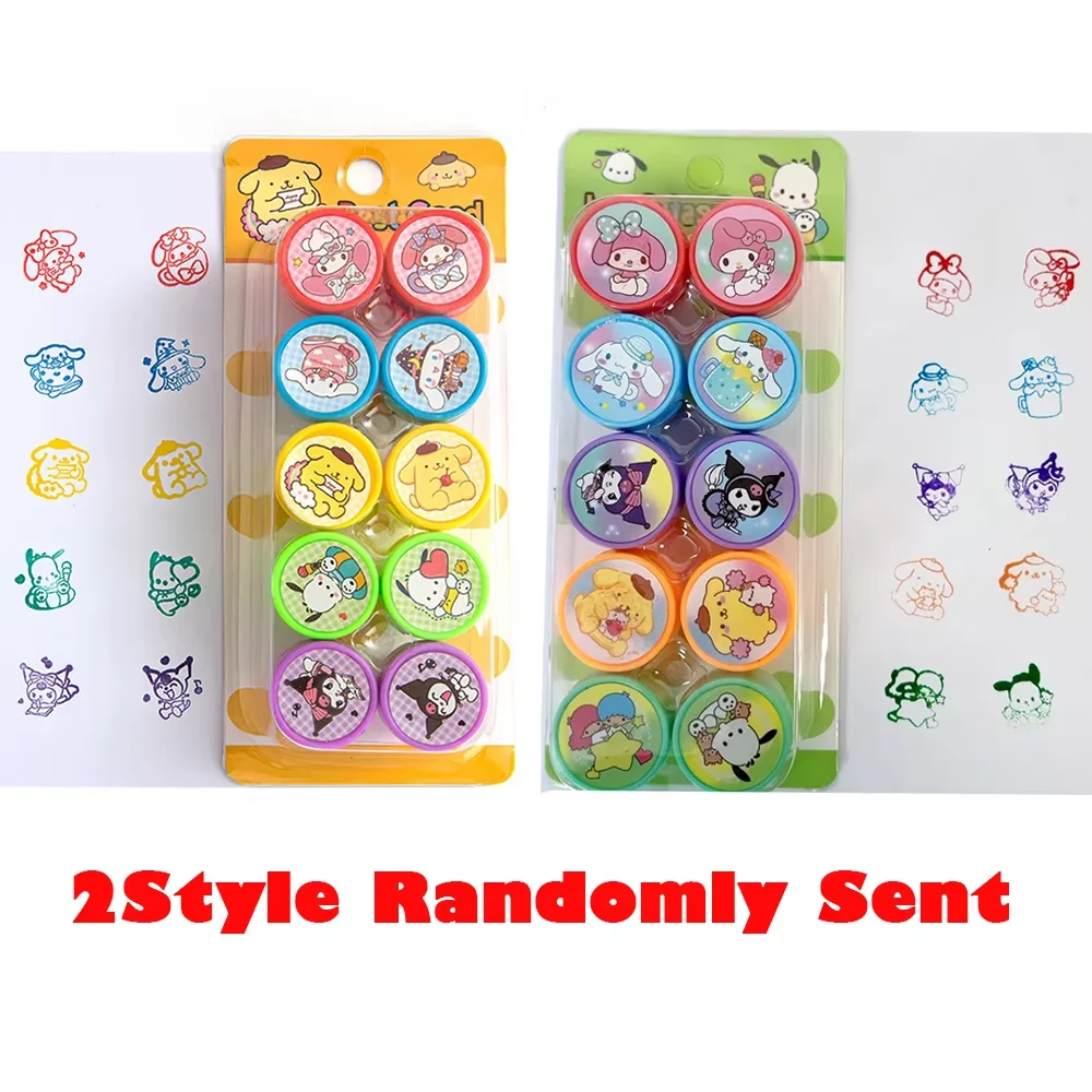 10/20/30 unids/set Sanrio Hello Kitty sellos de tinta automática dibujos animados Kuromi Melody Cinnamoroll patrón colorido sello juguetes regalos de cumpleaños