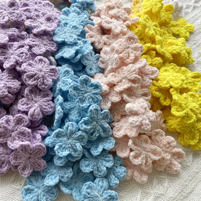 60Pcs/100Pcs 2.8CM/1.10″ Handmade Colorful Crocheted 3D Flower Knitted Patch Craft Ornament DIY Clothing Sewing Supplies Lace