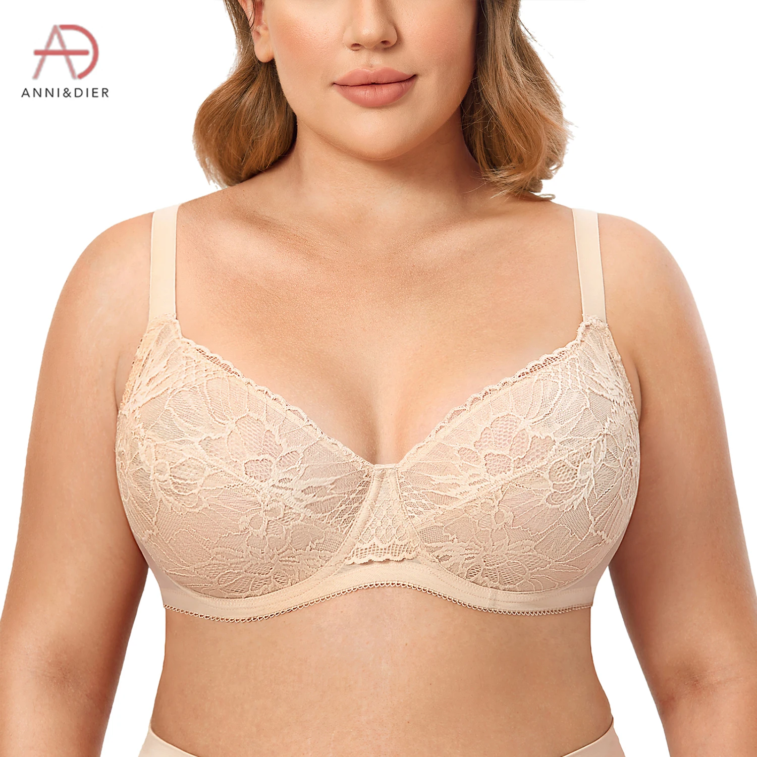 

Women's Lace Bras Underwire Full Coverage Minimizer Plus Size Seamless Transparent Unlined Bra