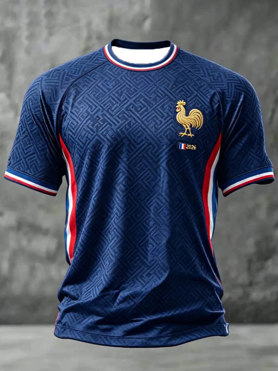 Motorcycle Men's France Football Printed Casual Short Sleeves T-Shirt Football Cultural T-Shirt