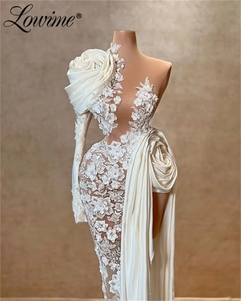 Sexy Lace Flower Birthday Party Dress High Split Side Bespoke Occasion Dresses 2024 One Shoulder Evening Dresses Robe De Soiree