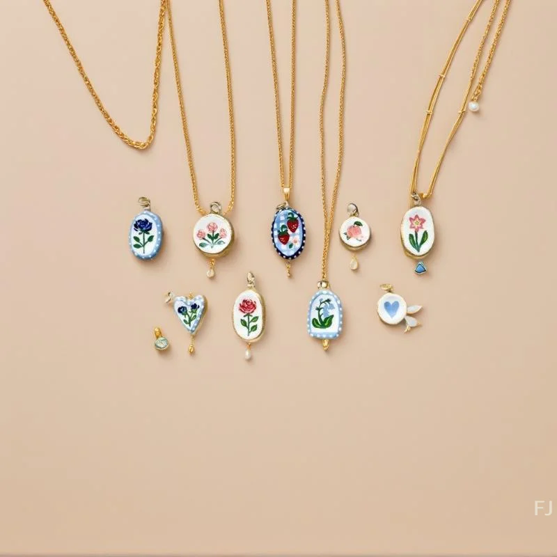 [YU]Simple And Versatile Color Blocking Butterfly Love Flower Diy Pendant Accessories Gold-Plated Color Preservation