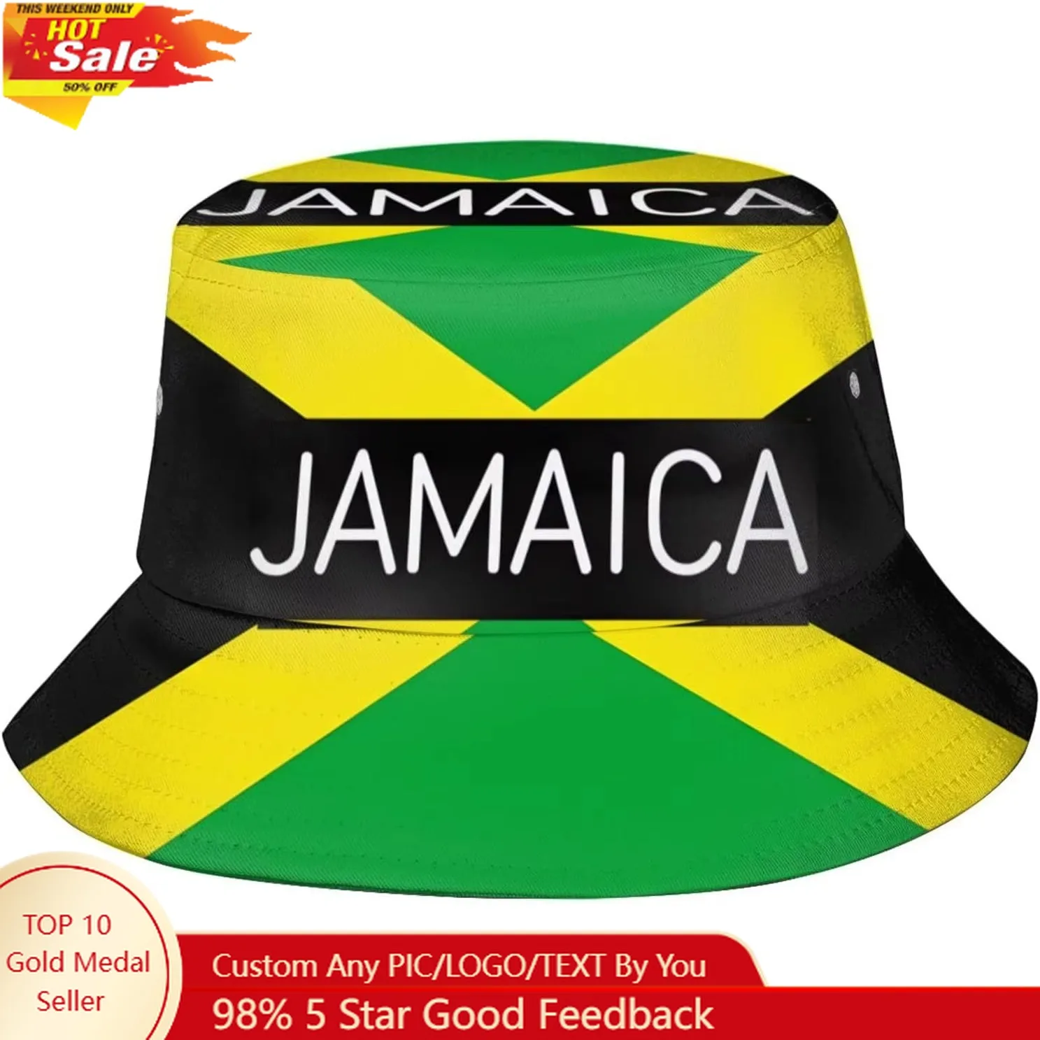 

Jamaica Flag Bucket Hat Fashion Sun Cap Packable Outdoor Fisherman Hat for Men Women & Teens