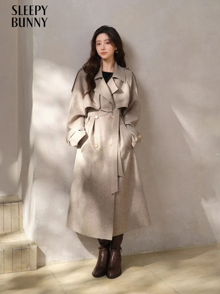 

Винтажный свободный плащ для женщин, двубортное пальто средней длины, британская повседневная верхняя одежда, осенняя элегантная куртка большого размера