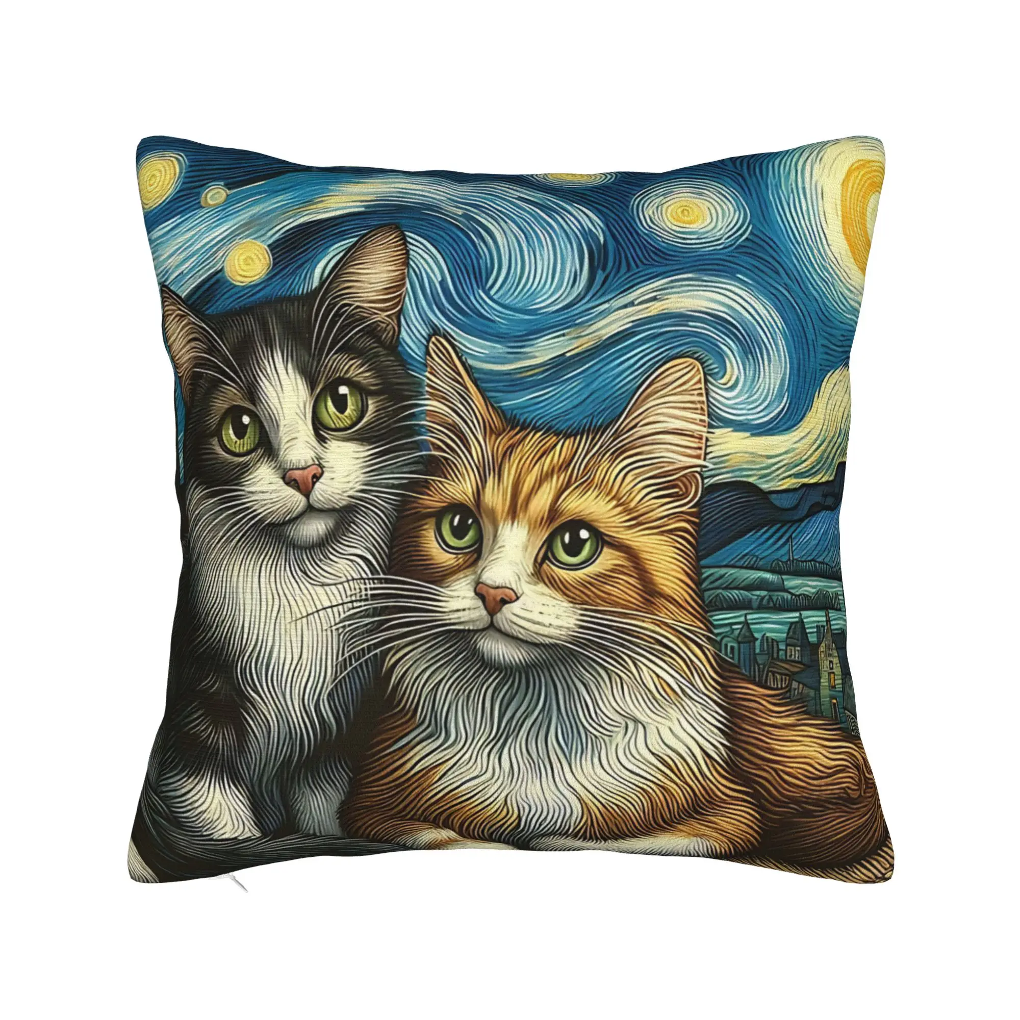 Van Gogh Couple Cat Square Pillow Case  Cushion Cover Fashion Polyester Decorative Throw Pillow Case Cover for Home 40*40cm