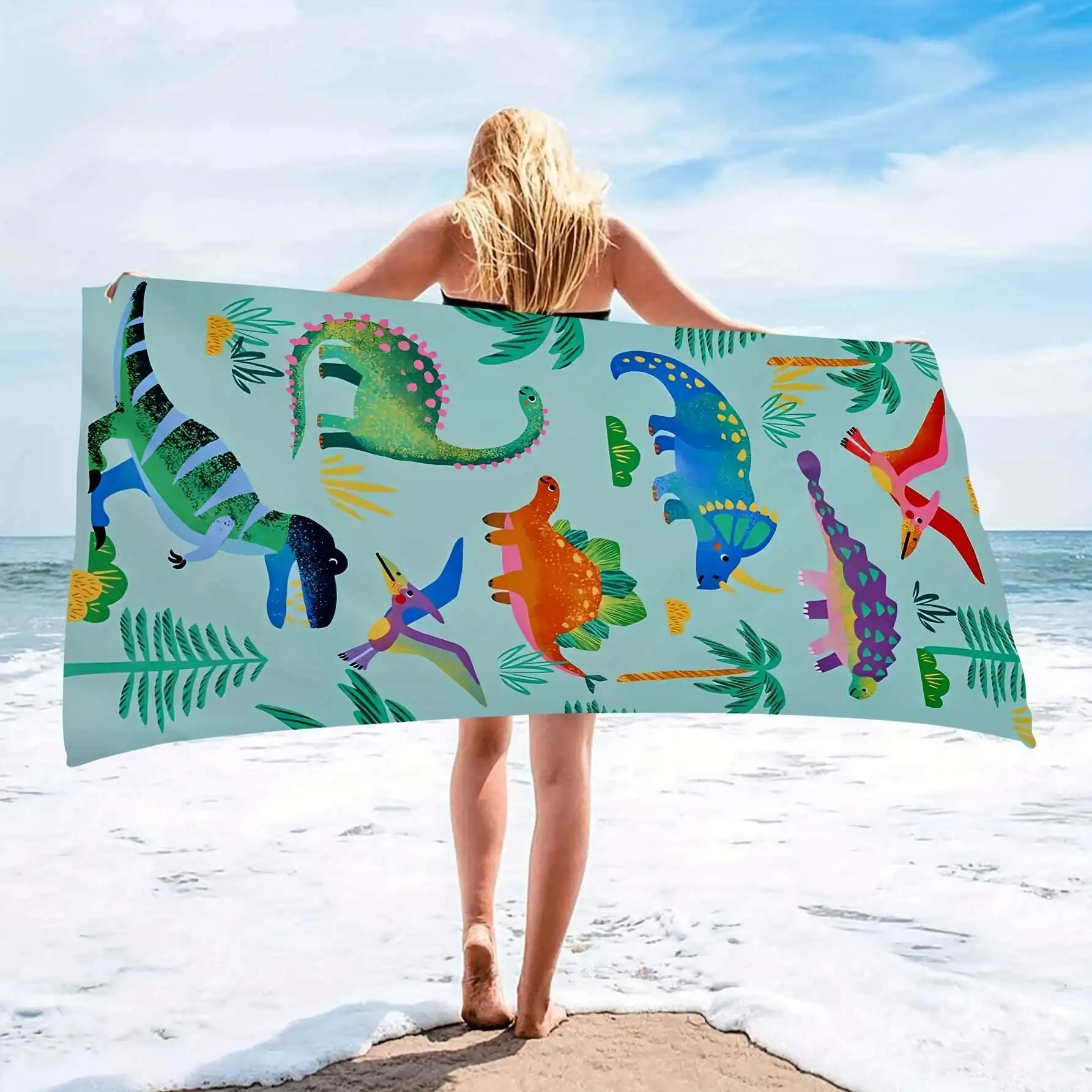 Colorful Dinosaur Pattern Beach Towel Patterned Sunscreen And Windproof Suitable For Swimming Pool Camping Travel Blanket