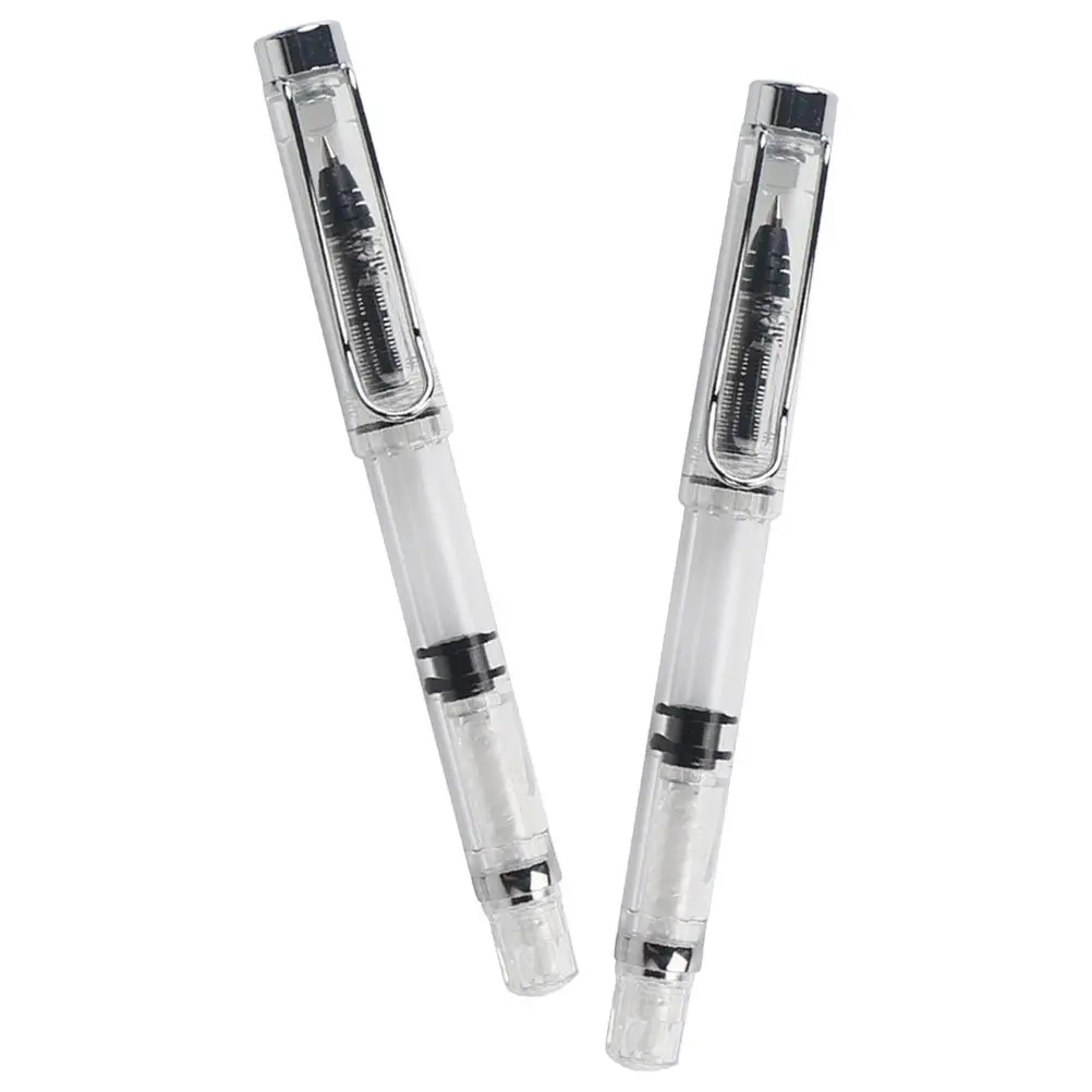 

2Pcs Piston Filling Ink Pen Smooth Writing Tool Portable Office School Student Use Calligraphy Pen Transparent Large Capacity