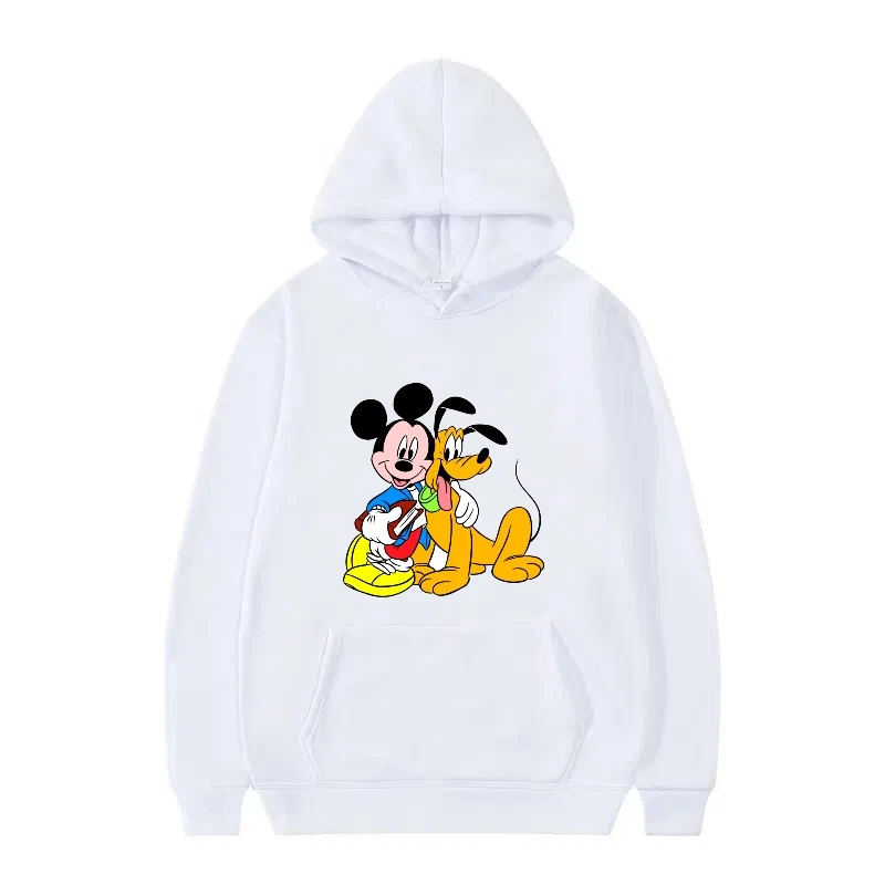 ديزني ميكي وبلوتو كارتون طباعة هوديس وبلوزات للرجال والنساء، ملابس أنيقة فضفاضة مع جيوب