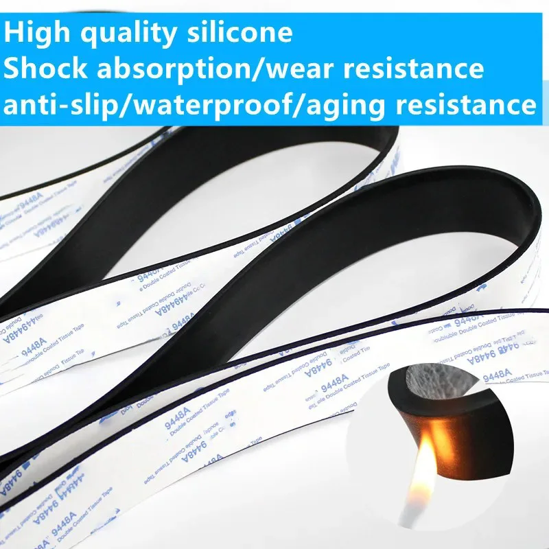 Black Silicone Rubber Strip Self Adhesive Seal Gasket Anti-skid Shock Absorption Sealing Strip Thickness 1/2/3/mm Length 50cm