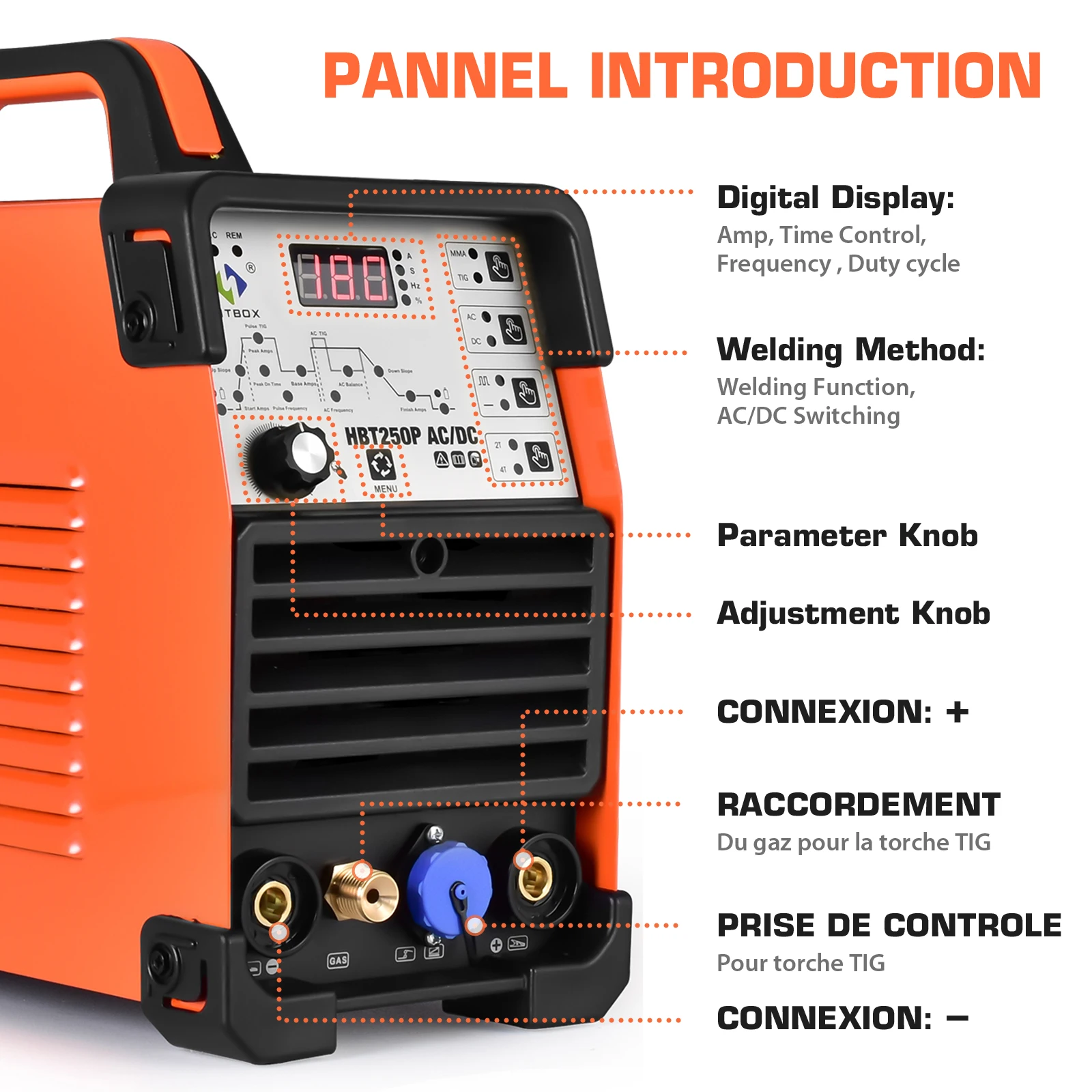 Imagem -02 - Máquina de Solda Hitbox-tig em ac dc Argônio de Pulso Alumínio Controle Digital Gás Inoxidável Hbt250p 2t 4t