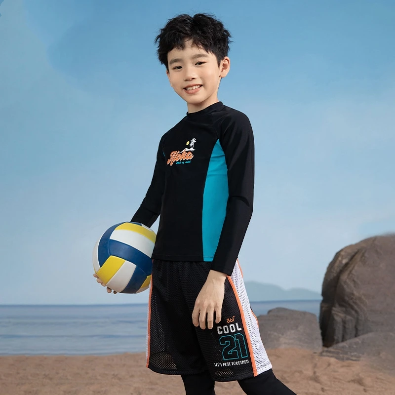 

Kids Professional Two Pieces Outdoor Water Sports Quick-Dry Surfing Swim Shirt Trunks Boys' Long Sleeve Beach Swim Glasses Cap
