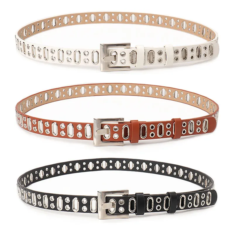 Stylish Men's Studded Casual Belt Punk Rock Decorative Waist Belt For Jeans Unisex Custom-fit Oval Belt Pu Alloy Belt, Black