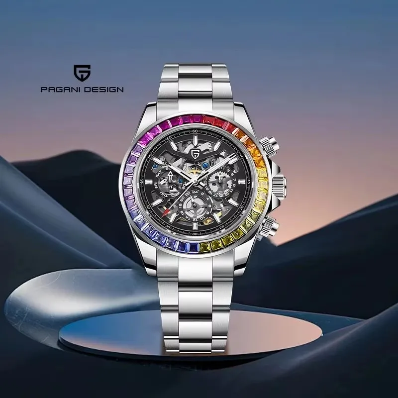 

PAGANI DESIGN Original New 40MM ColoredRuby Men Watch Top Brand Luxury Automatic Mechanical Watch Stainless Steel Waterproof Men