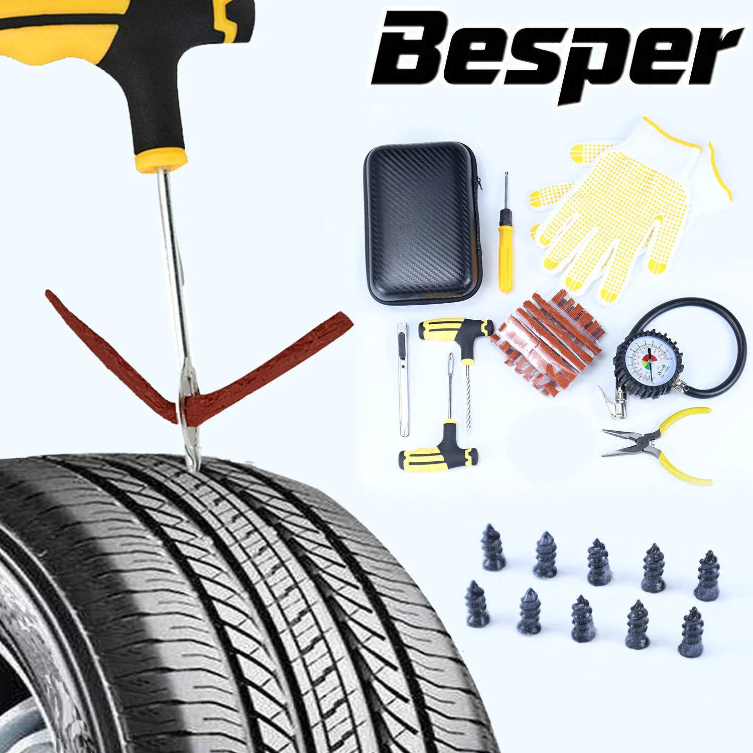 ชุดอุปกรณ์ซ่อมยางรถยนต์และมอเตอร์ไซค์ 40/36 ชิ้น ชุดอุปกรณ์ปะยางแบบไม่มียางในสำหรับรถยนต์และจักรยานยนต์