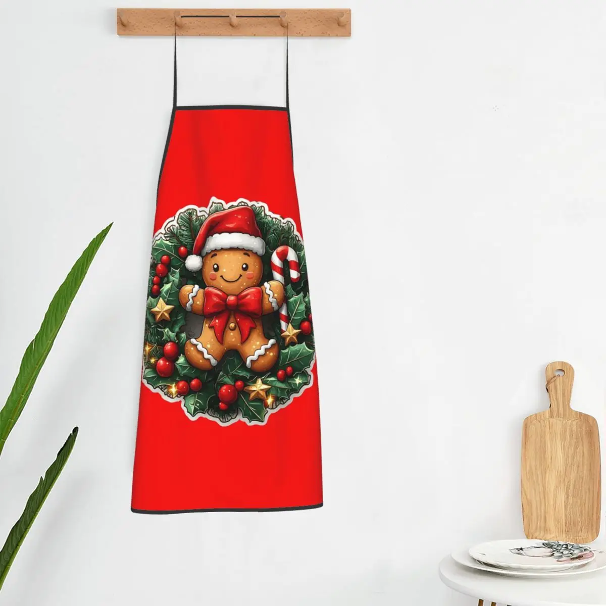 Gingerbread Joy Wreath Apron Chef Cooking Tablier Waterproof Bib Kitchen Cleaning Pinafore for Women Men Gardening
