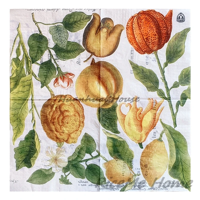 20Pcs/Bag Vintage Bergamot Tree Decoupage Paper Napkin Fruits Plants Paper Tissue for Wedding Party Xmas Tableware Supplies New