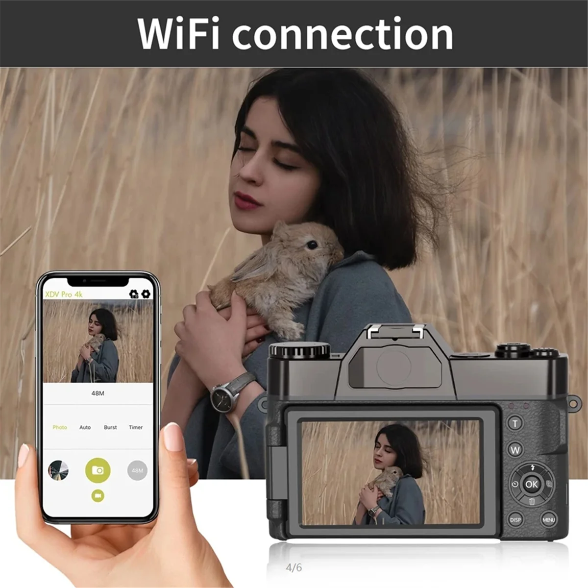 2025 + 4K HD كاميرا رقمية احترافية كاميرا فيديو واي فاي كاميرا ويب زاوية واسعة 16X التكبير الرقمي 48MP 3 بوصة مسجل شاشة الوجه