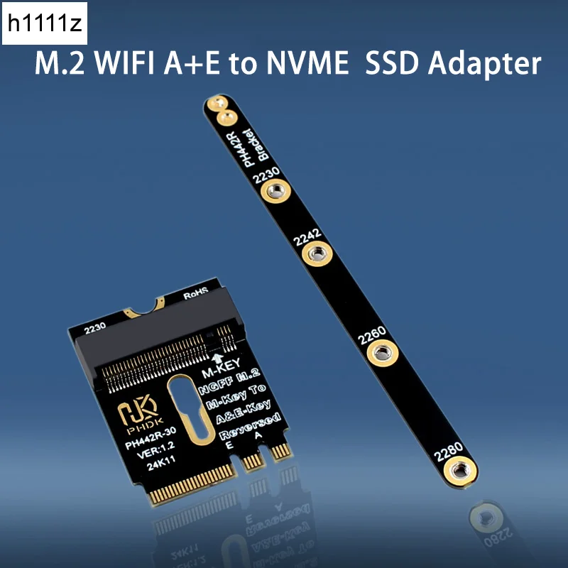 M.2 A+E to NVME SSD Adapter M2 WIFI Interface A/E Key to M Key PCIE 4.0 Riser Card with Bracket for 2230 2242 2260 2280 NVME SSD