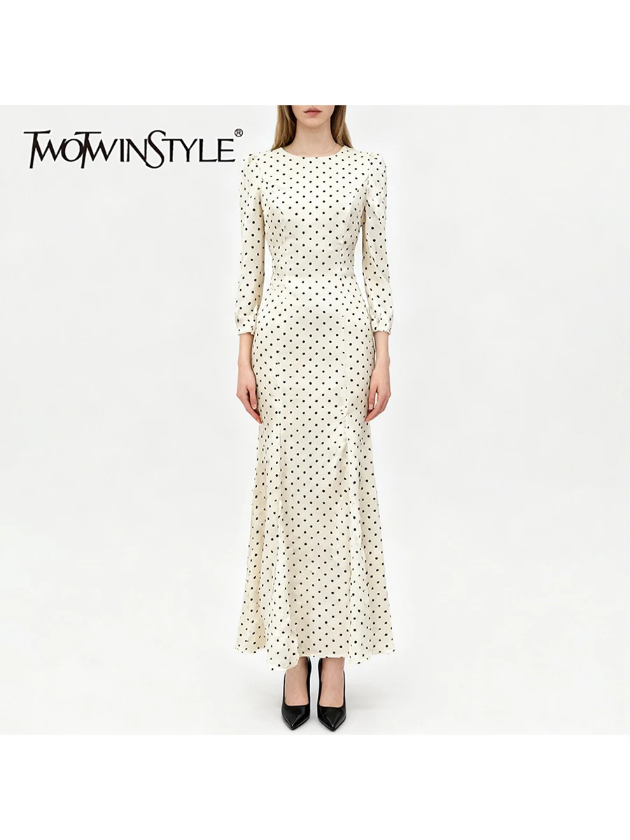 TWOTWINSTYLE Slimming Elegant Mermaid Dresses for Women Round Neck Long Sleeves Heart Shaped Backless Fashion Dress Female New