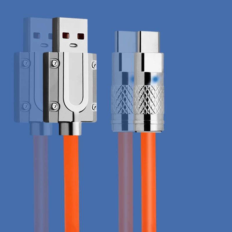 New 1PCS 6A 120W Fast Charging Data Cable 1m 2m Silicone Thick With Light Mobile Phone Fast Charging Cable