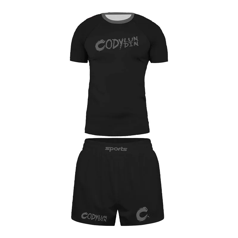 Cody Kids BJJ MMA Compression Set 4-12Y, Short & Long Sleeve Rashguard Shorts & Leggings, Quick Dry Black Boxing Sportswear
