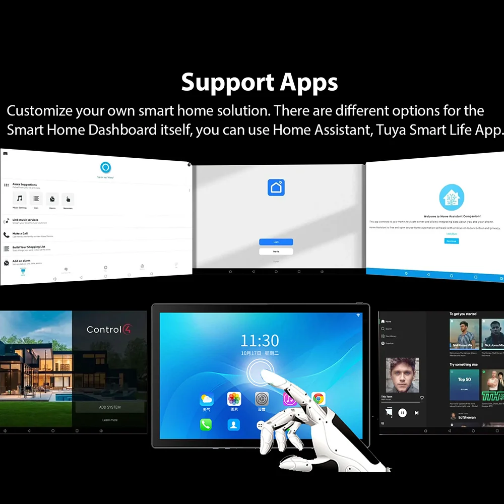 Jianshu Android inteligentny dom na desce rozdzielczej 7-calowy ekran dotykowy asystent Hopanel Tuya inteligentny dom Panel sterowania z Alexa,Google