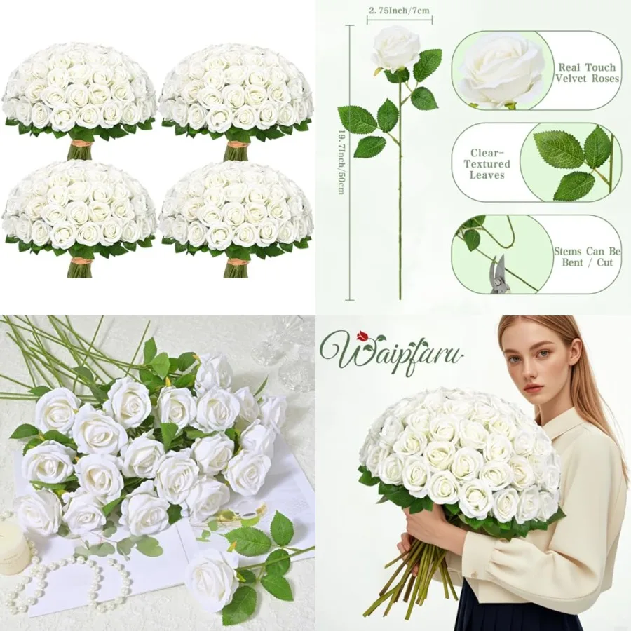 

Roses Artificial Flowers Bulk, Real Touch Velvet Roses with Wrapping Paper, Fake Flowers for Wedding Centerpieces Bridal Bouque
