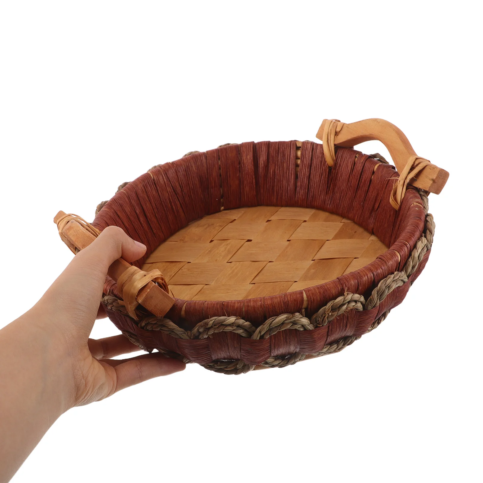 

Round Wicker Basket Desktop Organizer Handwoven Rattan Serving Tray For Snacks Fruits Vegetables Storage Tabletop Woven