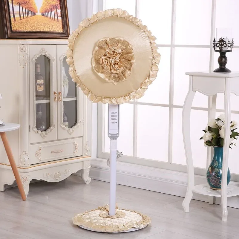 European Dustproof Circular Floor Fan Cover Small Sun Platform Fan Cover Fabric Fan Cover Lace Style Dustproof Fan Cover