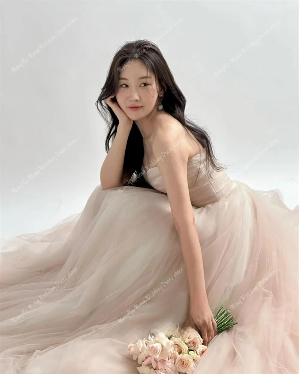 ZHUISHU Индивидуальное сказочное милое корейское тюлевое свадебное платье для фотосессии с корсетом на спине, длиной до пола, свадебное платье 한국 웨딩 드레스 2025