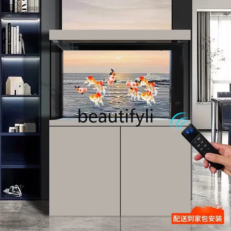 

zxqNew Large Aquarium for Living Room with Bottom Filter, Ultra Clear, No Water Change Needed, Floor-standing Home Aquarium